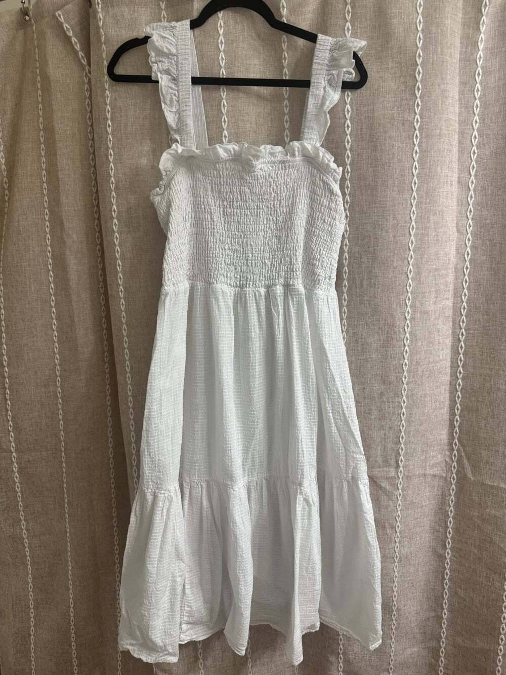 Eloquii White Smocked Cotton Midi Dress | Size 18/20 | Ruffle Strap Summer Dress
